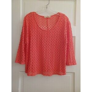 Staring At Stars orange crochet top L open weave pullover sweater beach casual